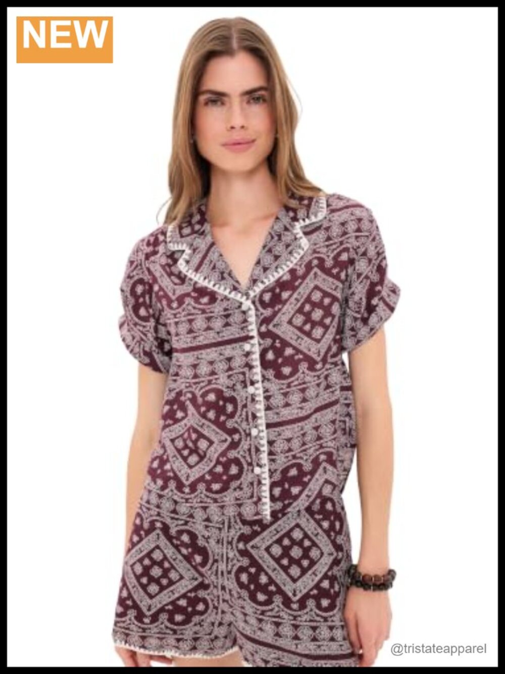 Women's Voile Button Down Shirt Top Bandana Print
